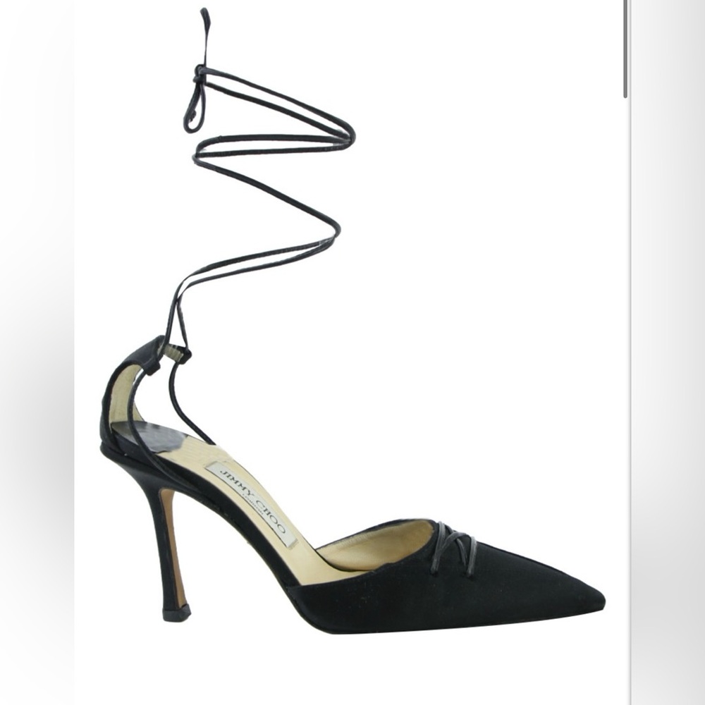 Jimmy Choo Satin Fabric Lace-Up Pointed Toe Shoes - Picture 2 of 13